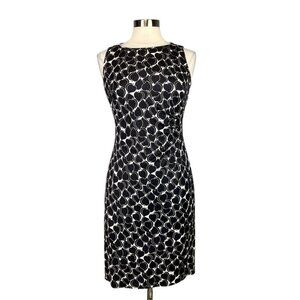 Kay Unger Womens Black White Silk Sheath Dress Sleeveless Ruched size 8